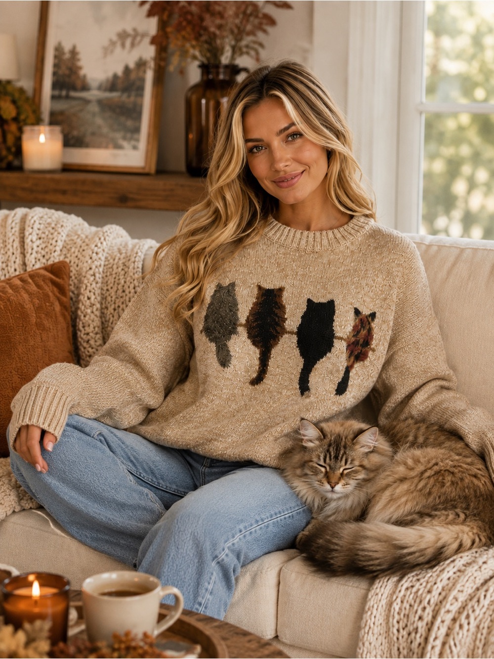 Cozy Cat Silhouette Sweater - Picture 3 of 6